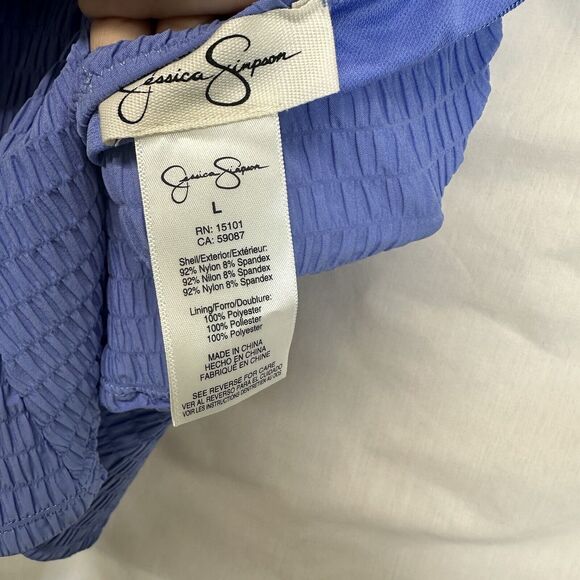 Jessica Simpson Shadow Smocked Push-up Swim Halter Tankini Top Blue Size Large - Picture 9 of 11